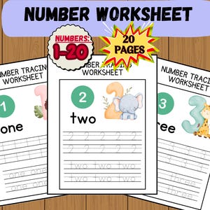 1-20 Number tracing, Printable numbers, worksheet for kids, preschool, kindergarten, learning numbers, Handwriting practice, printable pages