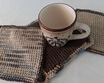 Crocheted Potholder and Dishcloths Set, Chocolate and Mocha