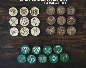 Daggerheart Wooden Player Class Tokens Set | 9 Engraved Domain Icons for Your Tabletop Adventure