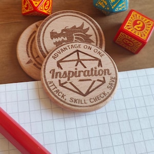 D&D Inspiration Tokens Coin | TTRPG DnD Bardic Inspiration Tracker Tokens for DM or Players | Custom Engraved with backside options