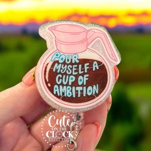 Dolly inspired coffee nurse badge reel: Girly pink CNA, Teacher ID Holder