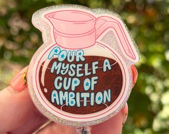 Dolly inspired coffee nurse badge reel: Girly pink CNA, Teacher ID Holder