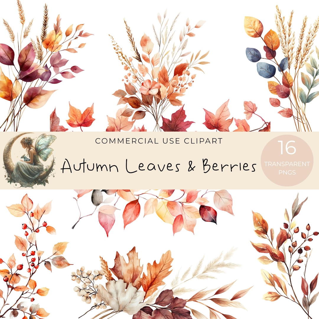 Watercolor Autumn Leaves Clipart: Fall Foliage PNG (commercial Use ...