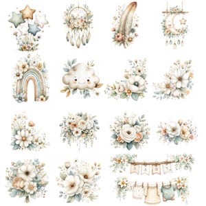 Boho Baby Animal Clipart – Neutral Watercolor Woodland Critters PNG ...