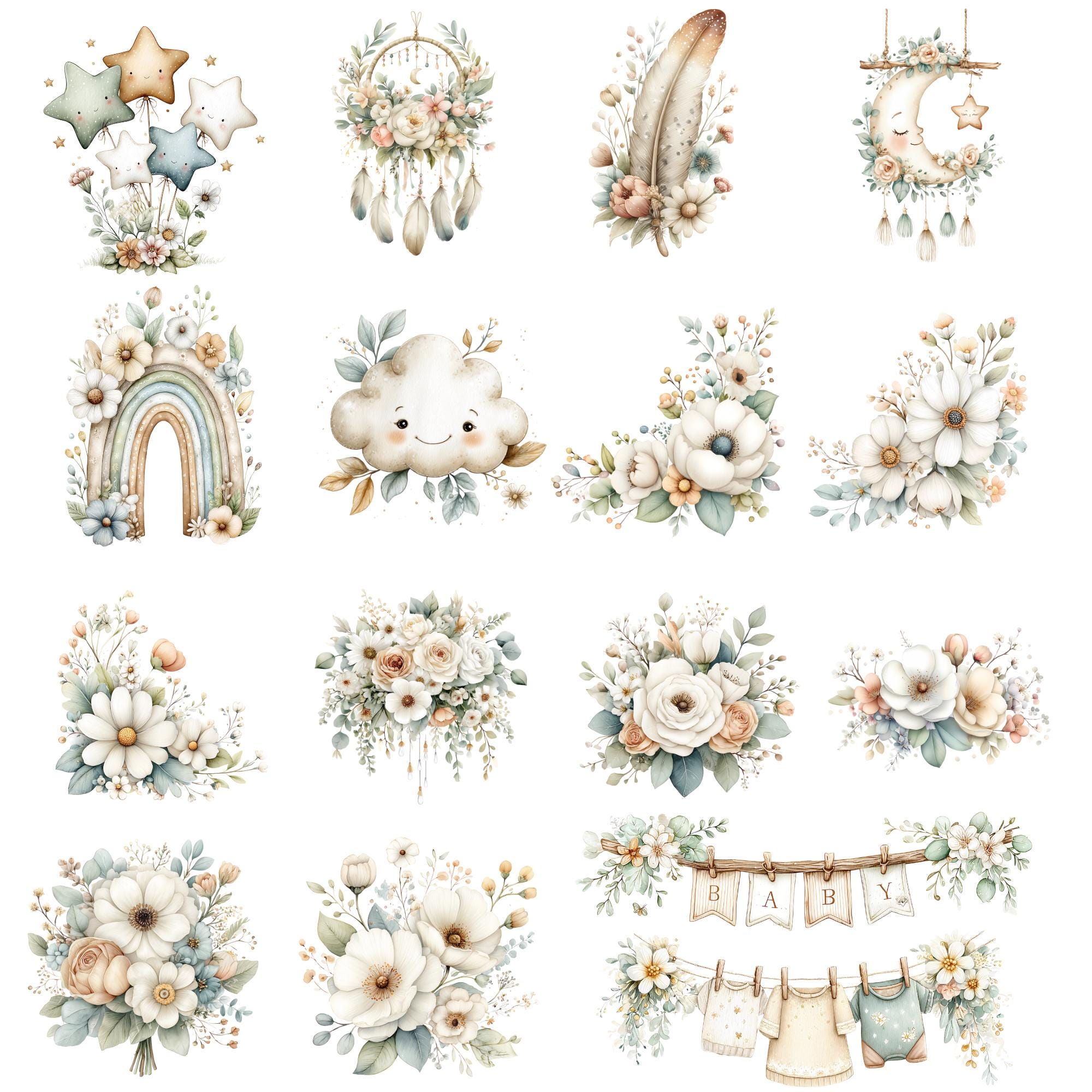 Boho Baby Animal Clipart – Neutral Watercolor Woodland Critters PNG ...