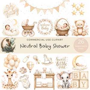 Neutral Baby Shower Clipart – 26 PNGs, Gender Neutral, Transparent Background