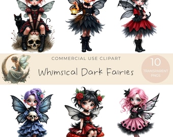 Imágenes prediseñadas de hadas oscuras y caprichosas / PNGs de fantasía gótica para creativos, pegatinas, agendas y diseño digital.