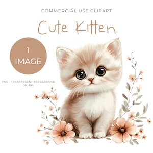 Cute Kitten Clipart PNG | Baby Cat Illustration for Nursery Art, Baby Shower, Sublimation, Cards | Commercial Use | 300 DPI