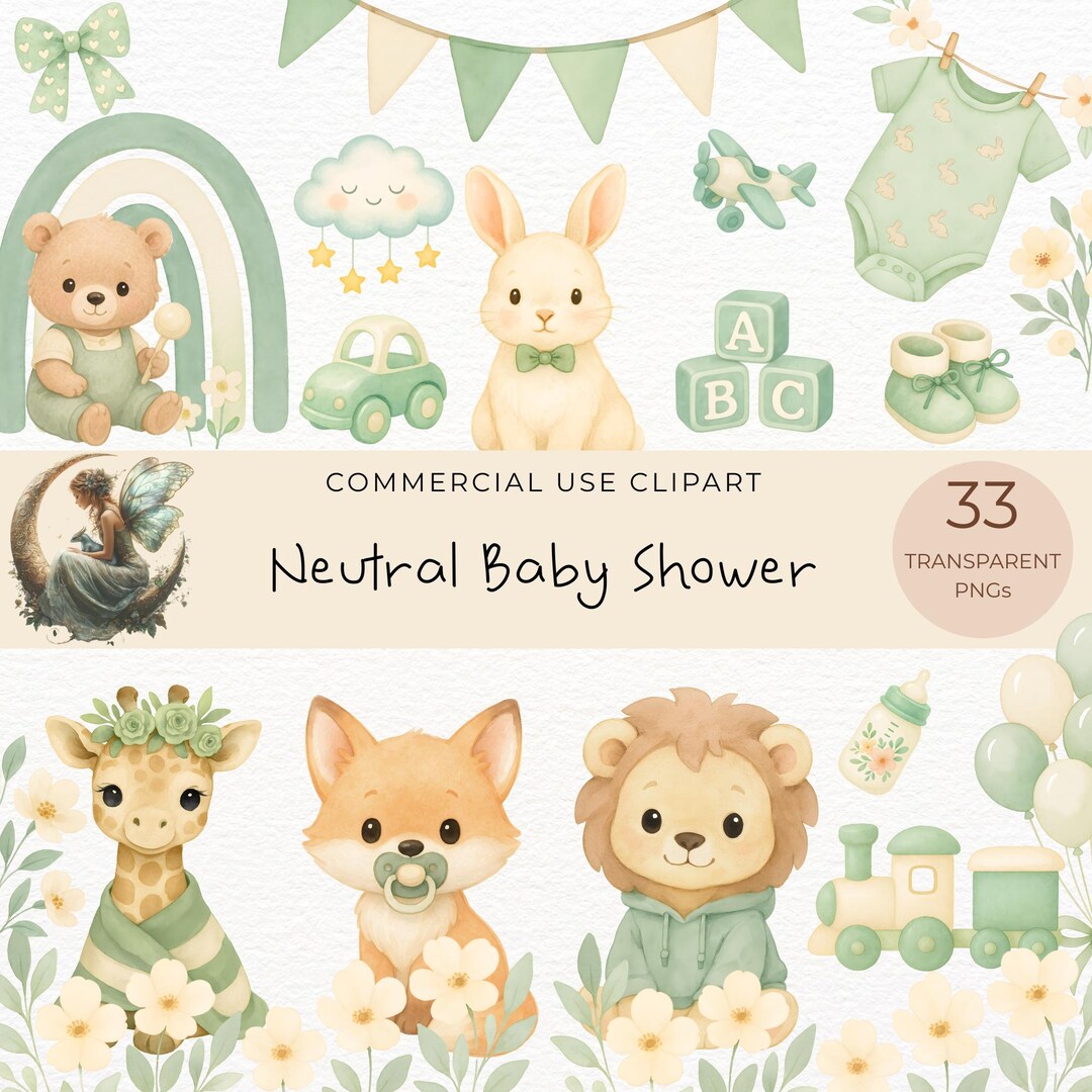 Neutral Baby Shower Clipart – 33 PNG Safari and Woodland Animals - Etsy