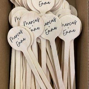 Custom Wooden Drink Stirrer - Personalized Stir Sticks, Coffee Stirrers or Cupcake Picks - Custom Text or Graphic - Font Choice