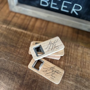 Printed Bottle Openers Wedding - Corporate Event -  Personalized Custom Wooden Bottle Opener Optional Custom Bag - Custom Logo