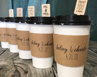 Standard Design (Not Custom) Printed Coffee Sleeves OR White Cups, Brown Sleeves, Black Lids - Brown or White Sleeves - Free U.S. Shipping