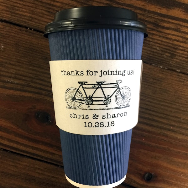 Personalized Custom Printed White Coffee Sleeves, 12 oz. Navy Cups & Black Lids - Pick Your Design - Recycled White Kraft