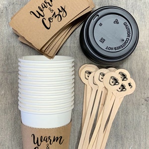 Standard Design Not Custom Printed Coffee Sleeves OR White Cups, Brown Sleeves, Black Lids Brown or White Sleeves Free U.S. Shipping image 7