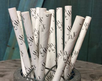Free U.S. Shipping - Mr. and Mrs. Text on White Paper Party Straws - For Your Wedding - Editable DIY Tags PDF