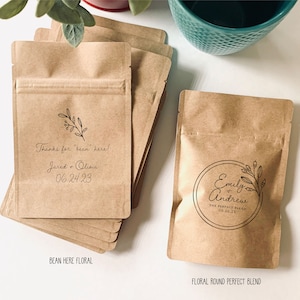 Natural Kraft Lined Coffee Favor Pouches One Side Print - CUSTOM - Favors - Coffee Beans, Ground Coffee, Tea, Candy - FREE U. S. SHIPPING