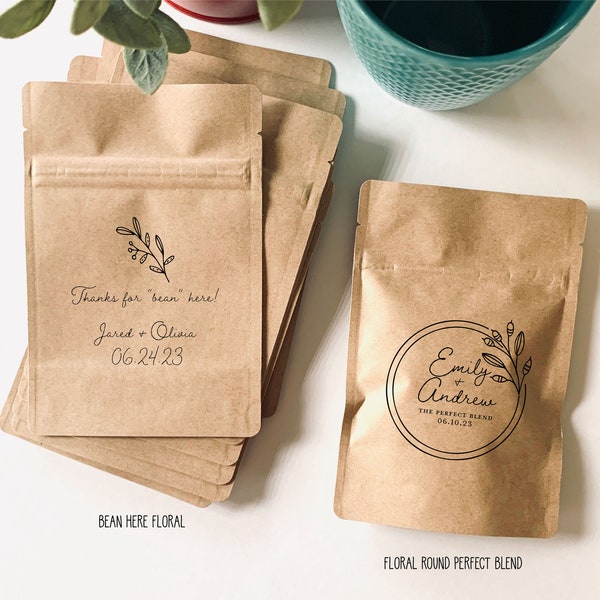 Natural Kraft Lined Coffee Favor Pouches One Side Print - CUSTOM - Favors - Coffee Beans, Ground Coffee, Tea, Candy - FREE U. S. SHIPPING