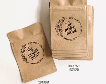 Natural Kraft Lined Coffee Favor Pouches - Two Sides Print - CUSTOM - Favors - Coffee Beans, Ground Coffee, Tea, Candy - FREE U. S. SHIPPING