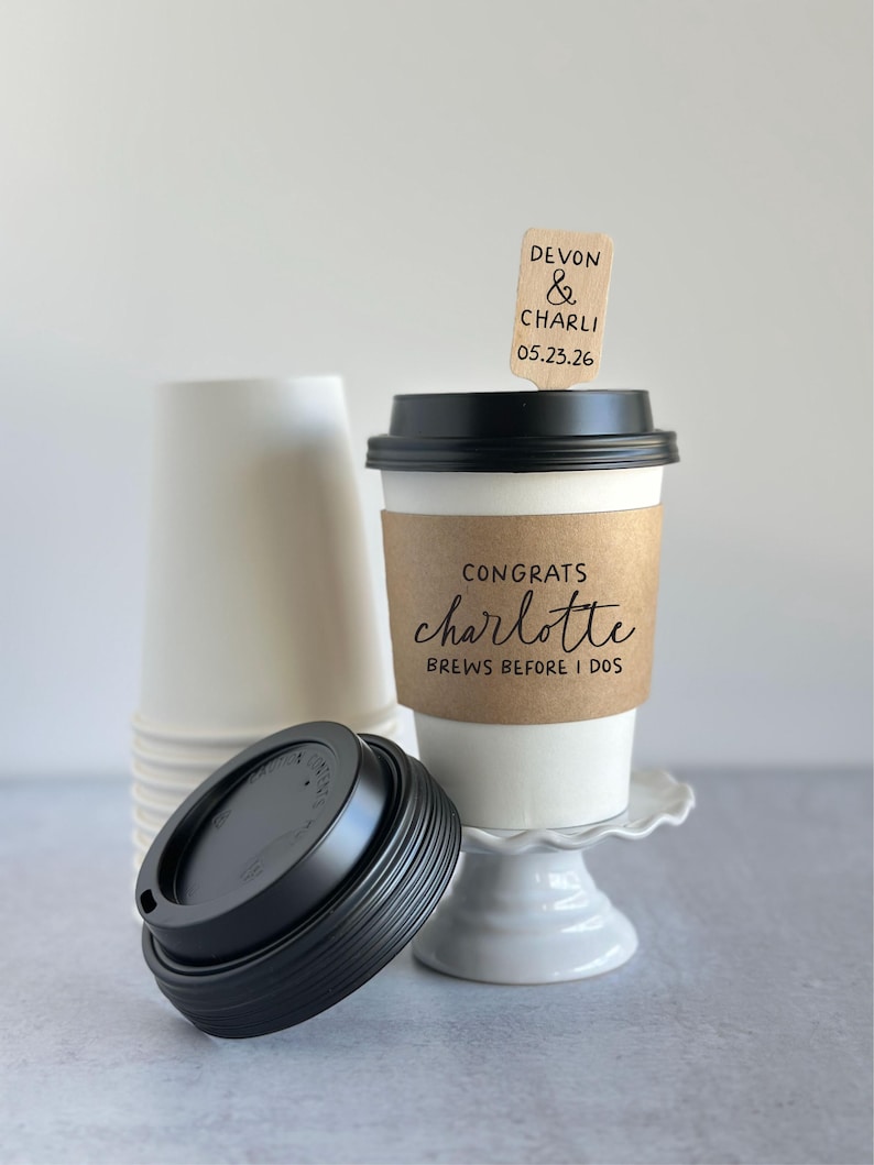 Custom Print Coffee Sleeve - Optional Cups & Lids - White or Recycled Natural Brown Kraft custom design