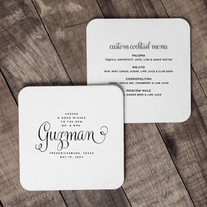 Posavasos de papel grueso de dos caras con impresión personalizada - Posavasos de papel desechables personalizados de papel extra grueso - Menú de cóctel de boda redondo o cuadrado