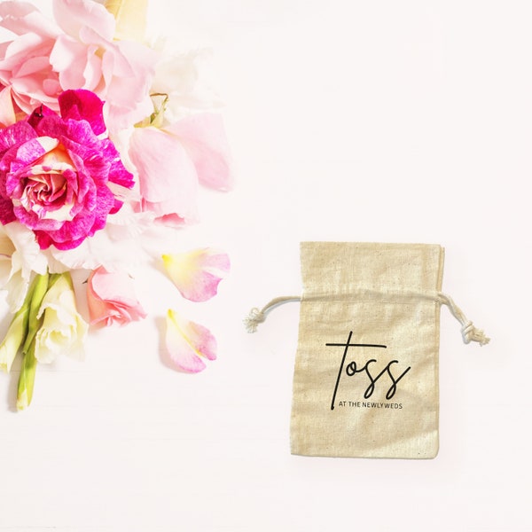 Wedding Toss Bag - Newlweds - Wedding - Petals - Confetti - Natural Cotton - 4x6 - Premium Drawstring