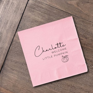 Cotton and Paper Napkins - Personalized Custom Napkins - Wedding Birthday Baby Shower - Beverage or Cocktail Size - FREE U.S. Shipping little pumpkin