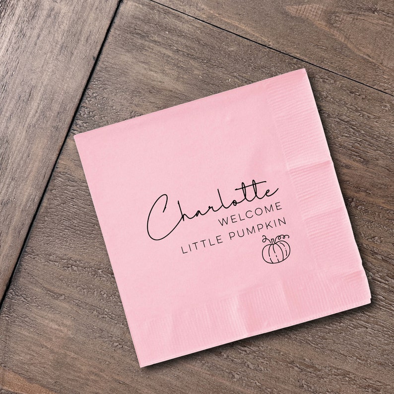 Cotton and Paper Napkins - Personalized Custom Napkins - Wedding Birthday Baby Shower - Beverage or Cocktail Size - FREE U.S. Shipping little pumpkin