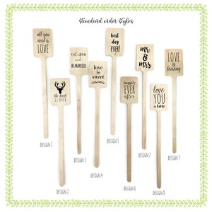 Coffee or Cocktail Sticks Drink Stir Sticks Cupcake Picks Wedding Themed and Ready to Ship FREE U. S. SHIPPING image 1