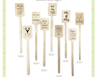 Coffee or Cocktail Sticks - Drink Stir Sticks - Cupcake Picks - Wedding Themed and Ready to Ship - FREE U. S. SHIPPING