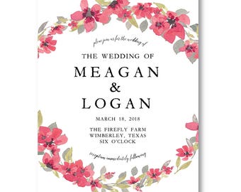 Wedding Invitation, Watercolor Wreath Wedding Announcement, Modern and Simple Printed Square Invitation - Free US Shipping