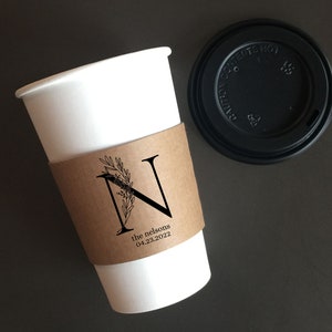 Custom Print Coffee Sleeve - Optional Cups & Lids - White or Recycled Natural Brown Kraft Floral Monogram