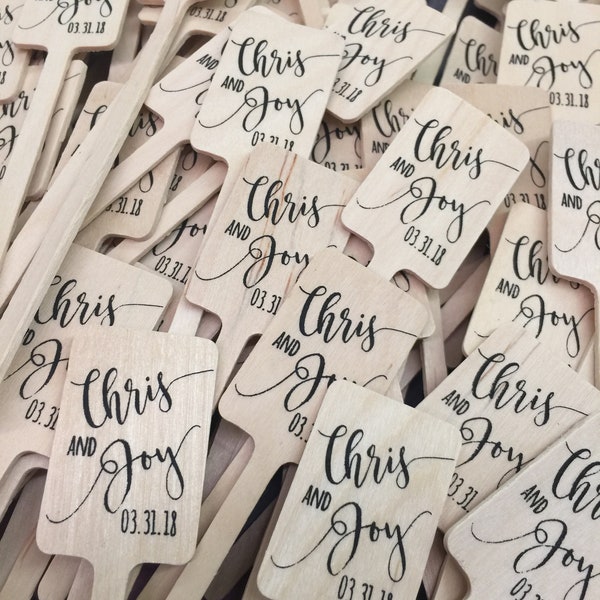 Personalized Wooden Drink Stirrers (Printed on Two Sides), Coffee Stirrers or Cupcake Picks - Custom Text or Graphic - Font Choice