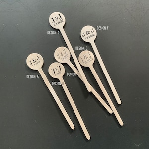 Wooden Drink Stirrers, Personalized Coffee Sticks or Stirrers or Cupcake Picks - Custom Text or Graphic - Font Choice