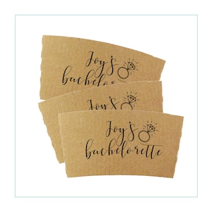 Bachelorette Personalized CUSTOM Printed Coffee Sleeves - Bachelorette Party - Recycled Natural Brown Kraft