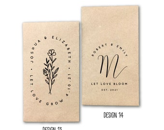 Custom Print 100% Recycled Brown Kraft or Champagne Shimmer Metallic Seed Packets With or W/Out Seeds - Wedding Favors - FREE U. S. SHIPPING