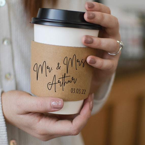 Custom Print Coffee Sleeve - Optional Cups & Lids - White or Recycled Natural Brown Kraft