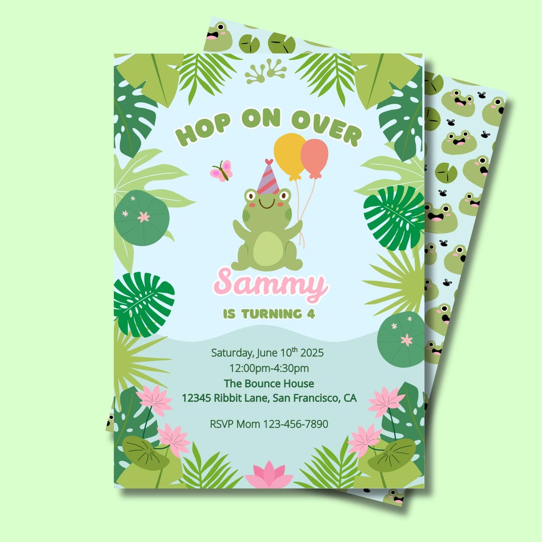 Frog Invite Hop on Over Birthday Invitation: Editable Frog Party Invite (digital ...