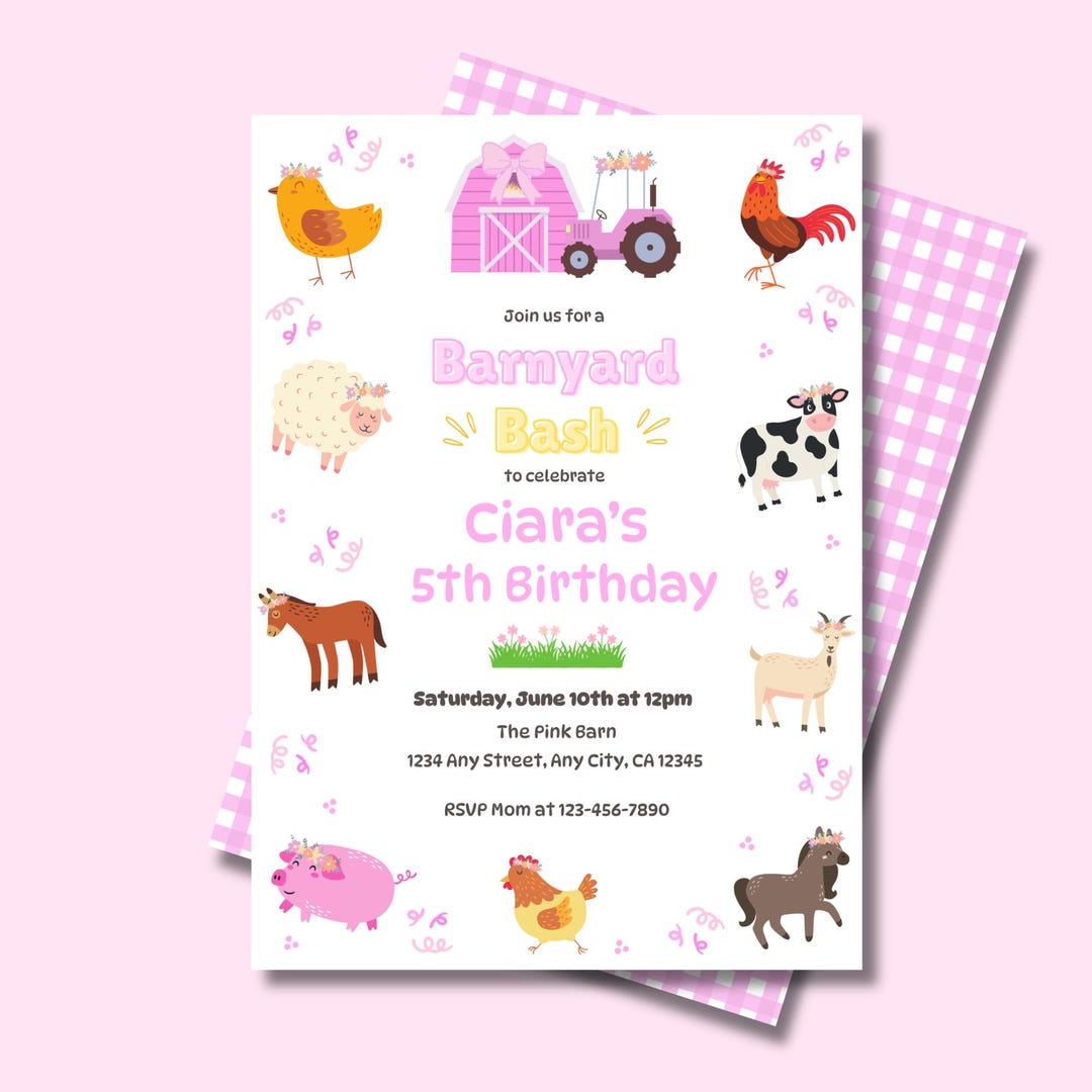 Farm Animals Birthday Invitation: Barnyard Bash Birthday Party Invite ...