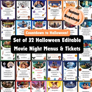Halloween Dinner and a Movie Night Menus & Tickets, 30+ Halloween Movie Night Ideas for Family Movie Night, Kid Friendly Editable Menus