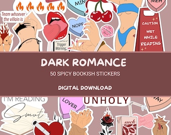 50 stickers imprimables Romance sombre - Pack livresque épicé pour journaux et lecteurs