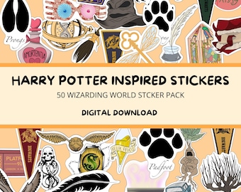 50 naklejek z serii Wizard World PNG – Magiczny pakiet książkowy do druku dla dzienników i fanów