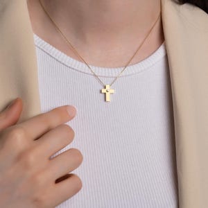 Gold Diamond Cross Necklace / Real 14k Solid Gold / Diamond Cross with Gold Chain / Christmas Gift / Small Diamond Cross / Baptism Gift