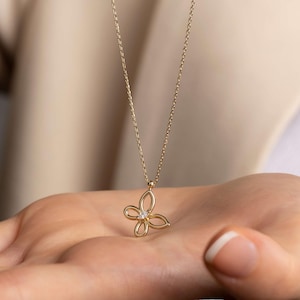 14k Gold Butterfly Necklace: Diamond Accent, Minimalist Pendant