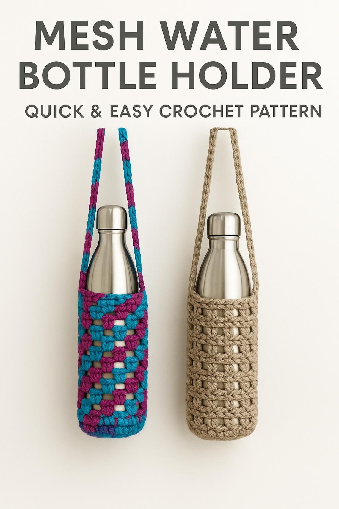 Mesh Water Bottle Holder Crochet Pattern – 1 Skein, Easy Summer Project ...