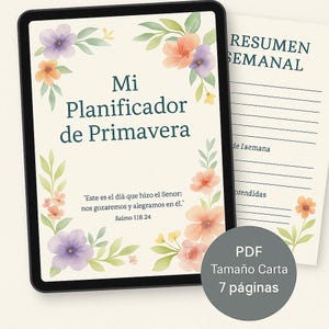 Planificador de Bienestar Primavera - 7 Páginas PDF Imprimibles con Versículos Bíblicos (Tamaño Carta)
