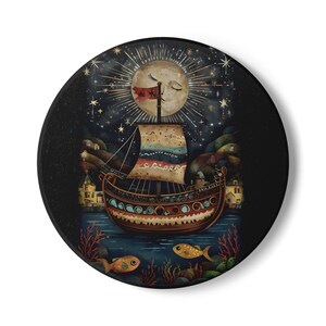 Vintage night voyage Ceramic Coaster, Drink Coaster, Home Decor, Housewarming Gift, Nautical Coaster, Coastal Decor