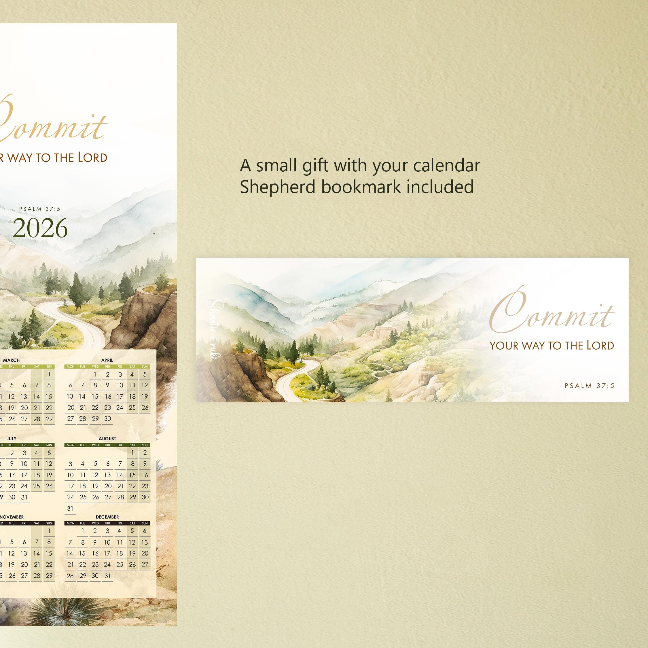 2026 Christian Wall Calendar Printable | Psalm 37:5 Bible Verse ...