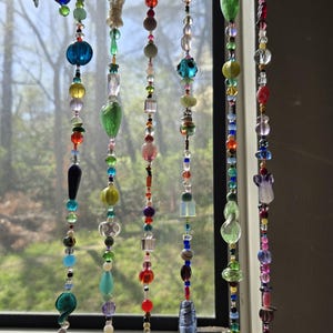 Colorful beaded crystal suncatcher, curtain window sparkling sun catcher, beaded car charm window charm, housewarming home yard decor gift