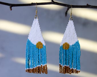 Mountain Sunrise Fringe Earrings/Morning in the Mountains Long Beaded Earrings /Bohemian earrings/Gift for women