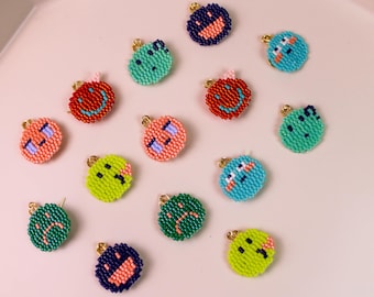 Seed Bead Emoji Earrings, Handwoven Pixel Art, Boho Chic